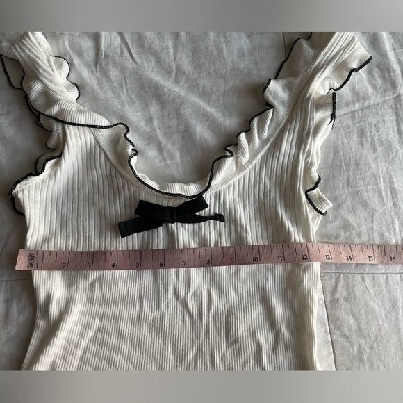 Urban Outfitters White Black Lettuce Trim Babydoll Top Medium Coquette Dollcore - Picture 5 of 9